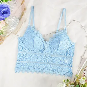 Hellblaue Spitzen-Korsett-Oberteil sexy ärmelloses Crop-Top für Damen Sommer Mode Kleidung