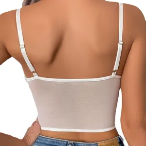 Damen weißes Netz Crop Top sexy rückenfreies Tanktop verstellbare dünne Träger