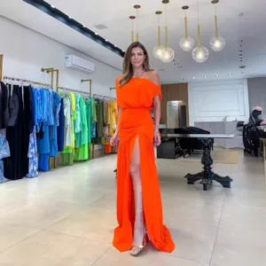 Women Elegant One Shoulder Slit Maxi Dress Summer Sexy Casual Beach Long Dress