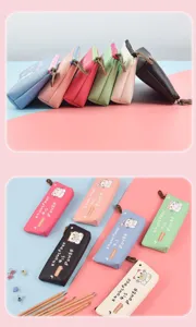 Korean minimalist PU pencil case large capacity waterproof triangle stationery pouch cute cat.