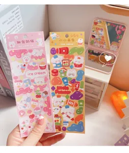 Schattige laser cartoon guka sticker set, kawaii kat en schilder briefpapier.