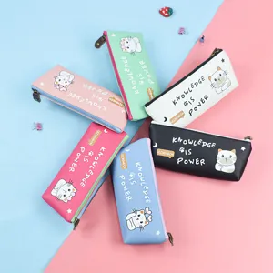 Cute cartoon PU leather pencil case, large capacity waterproof stationery storage bag.