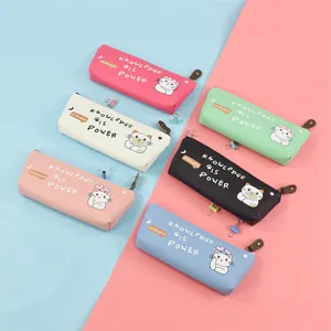 Korean style cute PU leather pencil case, large capacity waterproof triangular stationery bag.