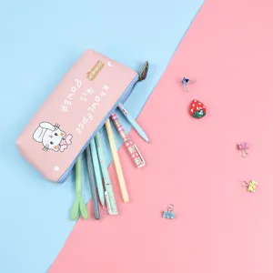 Korean style minimalist PU pencil case high aesthetic large capacity student stationery bag.