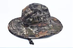 Camo wide brim bucket hat outdoor fishing sun hat with breathable holes adjustable strap