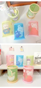 Cute cartoon cylindrical pen holder desktop stationery storage box with various cute patterns.