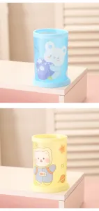 Cute cartoon round pen holder, high-quality desktop stationery storage box organizer.