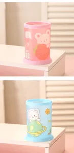 Cute cartoon pencil holder desktop stationery storage bucket for student office tidy use.