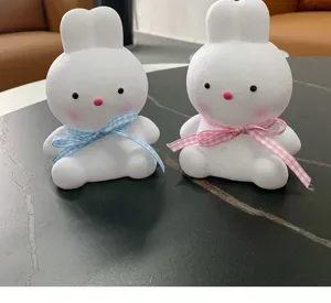 Linda luz nocturna LED de conejo con lazo, adorable lámpara de noche de dibujos.
