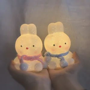 Luz nocturna LED inalámbrica de conejo bonito para dormitorio, lámpara de mesita de noche brillante.