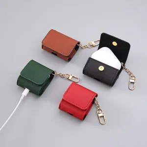 Leder AirPods Hülle Schutzhülle mit Schlüsselanhänger für kabellose Ohrhörer Ladecase.
