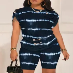 Ensemble haut et short d'ete pour femme imprime cravate decontracte vetement chic mode