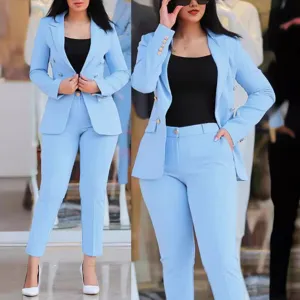 Women Top And Bottom Professional Business Office Suit Elegant Double Breasted Blazer With Pants Commuting Fashion Casual Outfit Polyester Spandex Work Wear