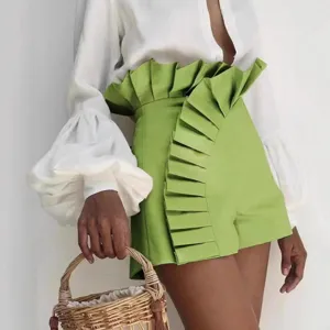 Women high waist pleated ruffle shorts summer fashion casual solid chic stylish bottoms