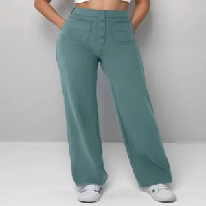 Women's High-Waisted Straight Leg Casual Pants with Buttons Pockets Summer Spring Fashion