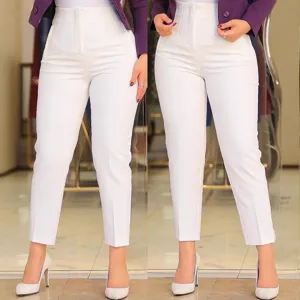 Women's high waist slim fit cropped suit pants casual workplace commuter trousers white