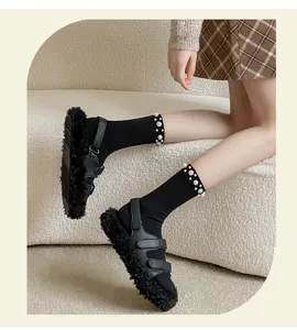 Stylish women mid-tube socks with elegant pearl embellishments, perfect for trendy daily wear.
