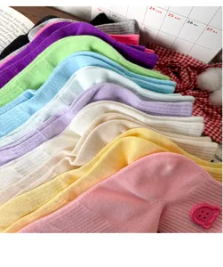 Cute dopamine colorful mesh short socks with bear button, breathable cotton socks for women