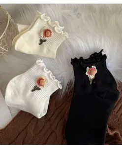 Sweet ruffles daisy women socks mid-calf cute cotton socks ins Japanese style spring autumn