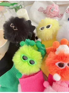 Cute fuzzy plush doll mid-tube socks for girls, stylish korean sweet design, perfect autumn wear.