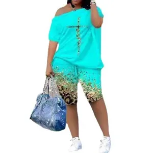 Ensemble de deux pieces ete femme haut epaule denudee et short streetwear
