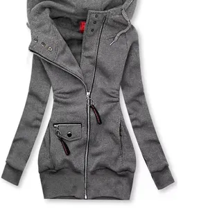 Women Asymmetric Zip Up Hoodie Winter Warm Fleece Sweatshirt With Pocket Outerwear