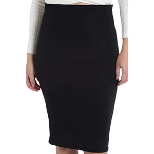 Women's Black High Waisted Pencil Skirt Slim Bodycon Midi Skirt Main View Presentation