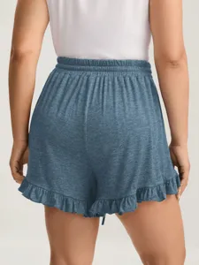 Lässige, hochgeschnittene blaue Rüschenshorts für Damen, bequeme Sommer Sportbekleidung.