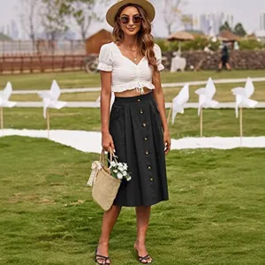 Jupe midi trapèze taille haute boutonnée pour femme mode casual printemps été vêtements