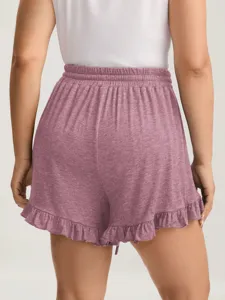 Damen High Waist Freizeitshorts mit Rüschensaum und Kordelzug, bequeme Sommersportbekleidung.