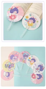 Mango de plástico abanico redondo con estampado de dibujos animados lindo portátil verano