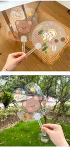 Abanico de mano de plástico transparente con estampado de dibujos animados, verano portátil.