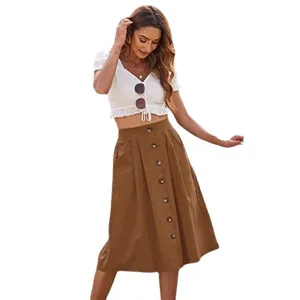 Jupe longue taille haute pour femme style décontracté ligne A été mode élégante vêtement