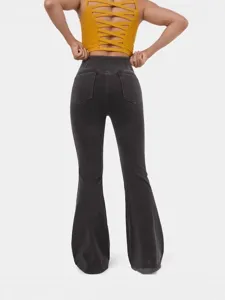 Donna vita alta pantaloni a zampa slim fit stretch jeans casual push up denim