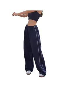 Comfortabele dames casual losse lange broek met zijstrepen en hoge elastische taille.