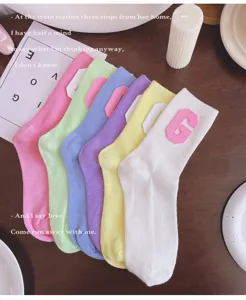 Macaron color letter patch mid-tube socks sweet candy style casual cute fashion hosiery