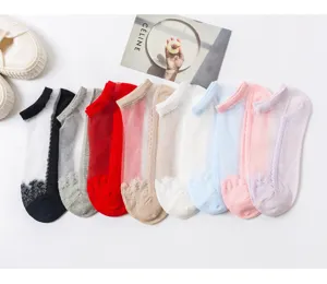 Chaussettes courtes en dentelle transparente pour femmes respirantes multicolores