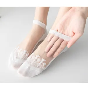 Femmes dentelle transparente cristal chaussettes courtes été mince respirant bas chaussettes