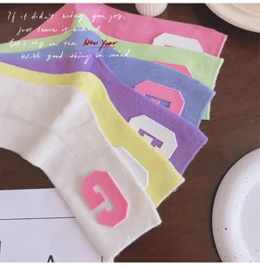 Macaron color letter G patch sweet style mid-tube socks candy color casual socks pair