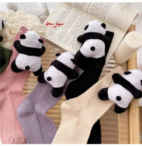 Cute 3D panda plush women mid-tube socks sweet cartoon design comfortable cotton hosiery