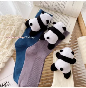 Cute 3D Panda Plush Socks Women Aesthetic Kawaii Casual Cotton Mid-Tube Socks Spring