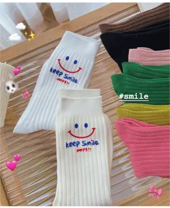 Autumn winter long stacked smiley sports college mid-tube socks versatile pair dad shoes