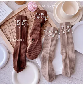 Women's pearl knitted mid-calf socks fashion sweet slouch socks cute daily footwear details