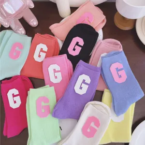 Macaron color letter G knit mid-tube socks sweet style candy color casual socks