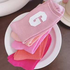 Macaron color letter G mid-tube socks sweet candy style daily casual socks for women