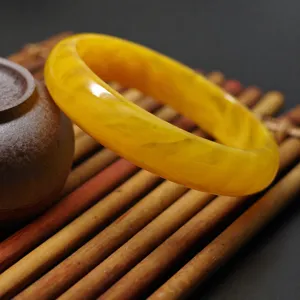 Synthetic amber bangle bracelet golden beeswax honey color single loop women jewelry item