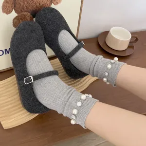 2024 automne hiver nouvelles femmes mode perle strass slouchy chaussettes tube moyen