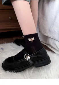 Spring summer rhinestone bee mesh cotton short socks, cute Korean style college cute women socks.