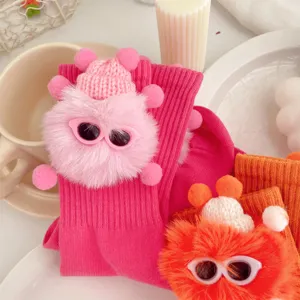 Cute fluffy plush doll decorated girls mid-tube socks stylish autumn warm wear