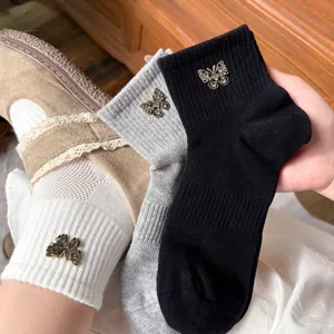 Women mesh short socks with rhinestone butterfly cute summer casual cotton ankle socks pair